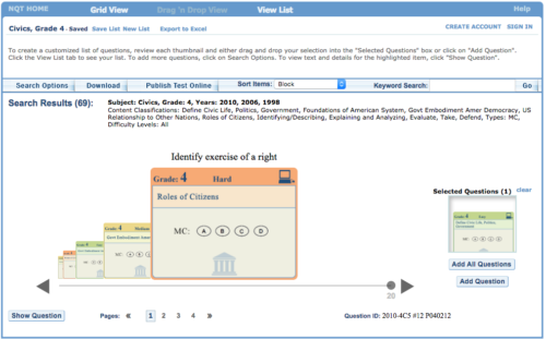 Click image to open up the Quiz Builder and item bank.